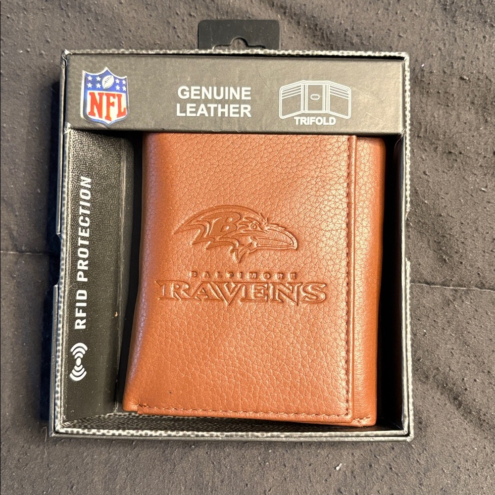 NFL Ravens Brown Leather Wallet with RFID